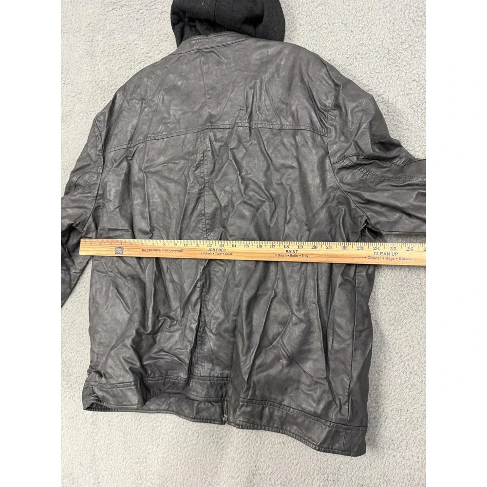 Kenneth Cole Reaction Jacket Mens 2XL Black Faux Leather Hooded Moto Zip‎ Bomber